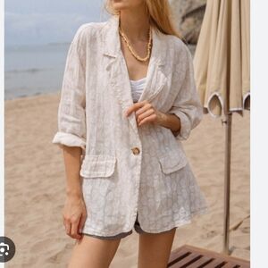 NWT O/S Nina Kendosa Paris‎ 100% Linen Beige Paisley Blazer Jacket One Size
